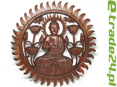 Piękna Rzeźba Drewno Suar Panel BUDDA Rękodzieło 50cm